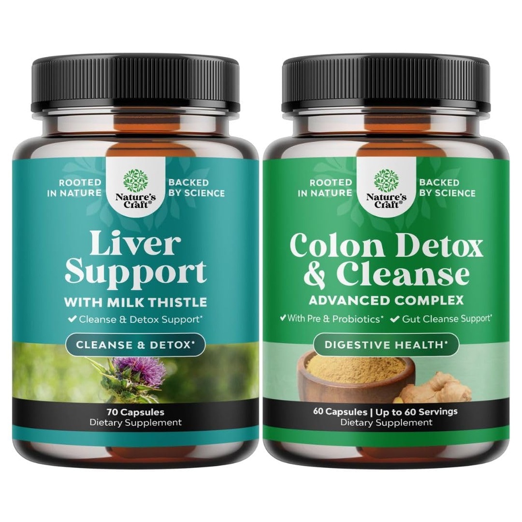 Ensemble de Détox de nettoyage du foie et de réparation complexe et Colon Cleanser & Detox - Supplément de soutien du foie à base de plantes avec lait silymarin - Lactobacillus Acidophilus Probiotique Supplément Nettoyage du corps