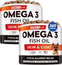 STRELLALAB Omega 3 for Dogs - (360Ct) Fish Oil Treats - Allergy & Itch Relief Skin & Coat Supplement - Dry Itchy Skin, Anti Shedding & Hot Spots Treatment - Pet Salmon Oil Chews - Chicken Flavor