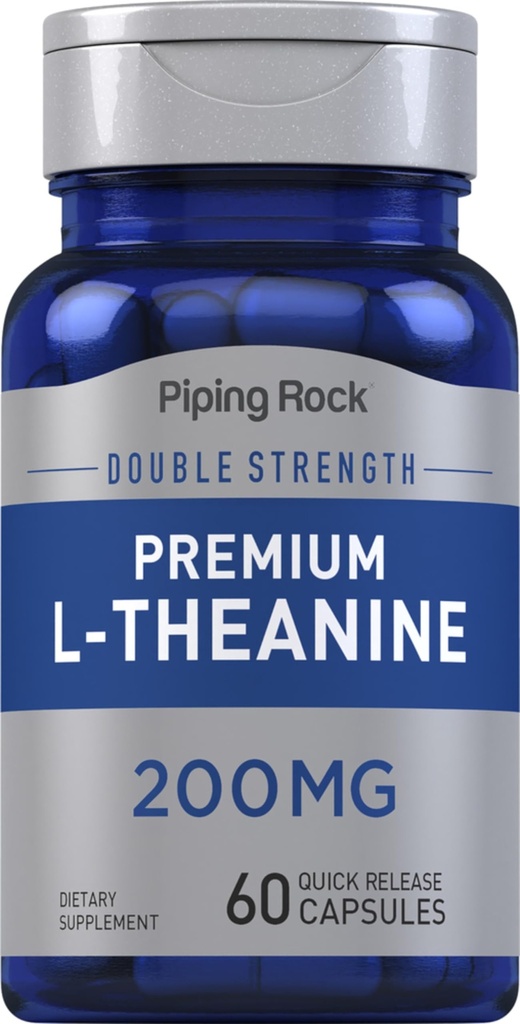 Piping Rock L-Theanine 200mg Supplement | 60 Capsules | Double Strength | Non-GMO, Gluten Free