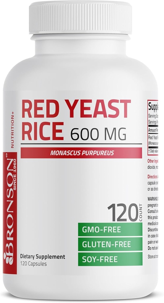 Bronson Red Yeast Riz 600 MG Monascus Purpureus Herbal Health, Non-OGM, 120 Capsules