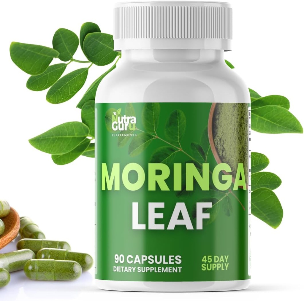 Moringa Capsules – 90 Pure Moringa Capsules en poudre emballées avec des nutriments pour le soutien immunitaire et la santé quotidienne