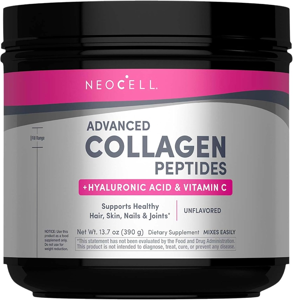 NeoCell Super Collagen Peptides de 13.7 oz de Bovine gazonnée avec de l'acide hyaluronique et de la vitamine C