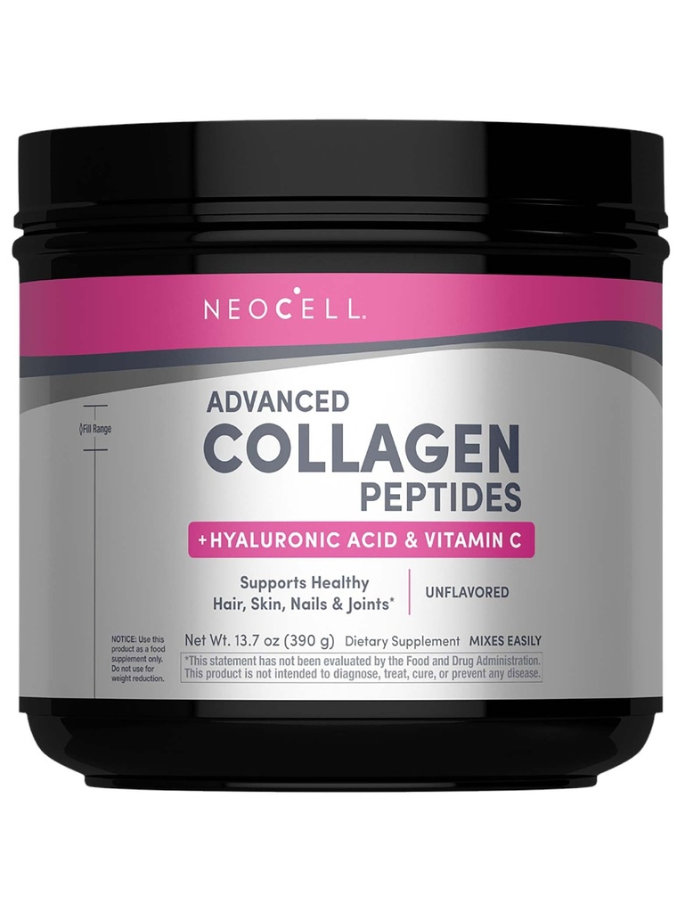 NeoCell Super Collagen Peptides de 13.7 oz de Bovine gazonnée avec de l'acide hyaluronique et de la vitamine C