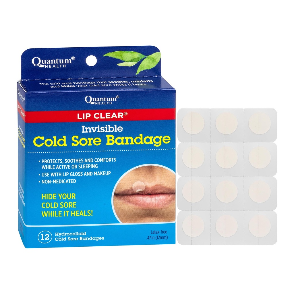 Quantum Health Lip Effacer les plaies froides invisibles pour les lèvres Aidez à apaiser le bouclier et à cacher les plaies froides - Aide à prévenir la contamination - Bandes de plaquettes de fièvre pour les femmes et les hommes - 12 Comte