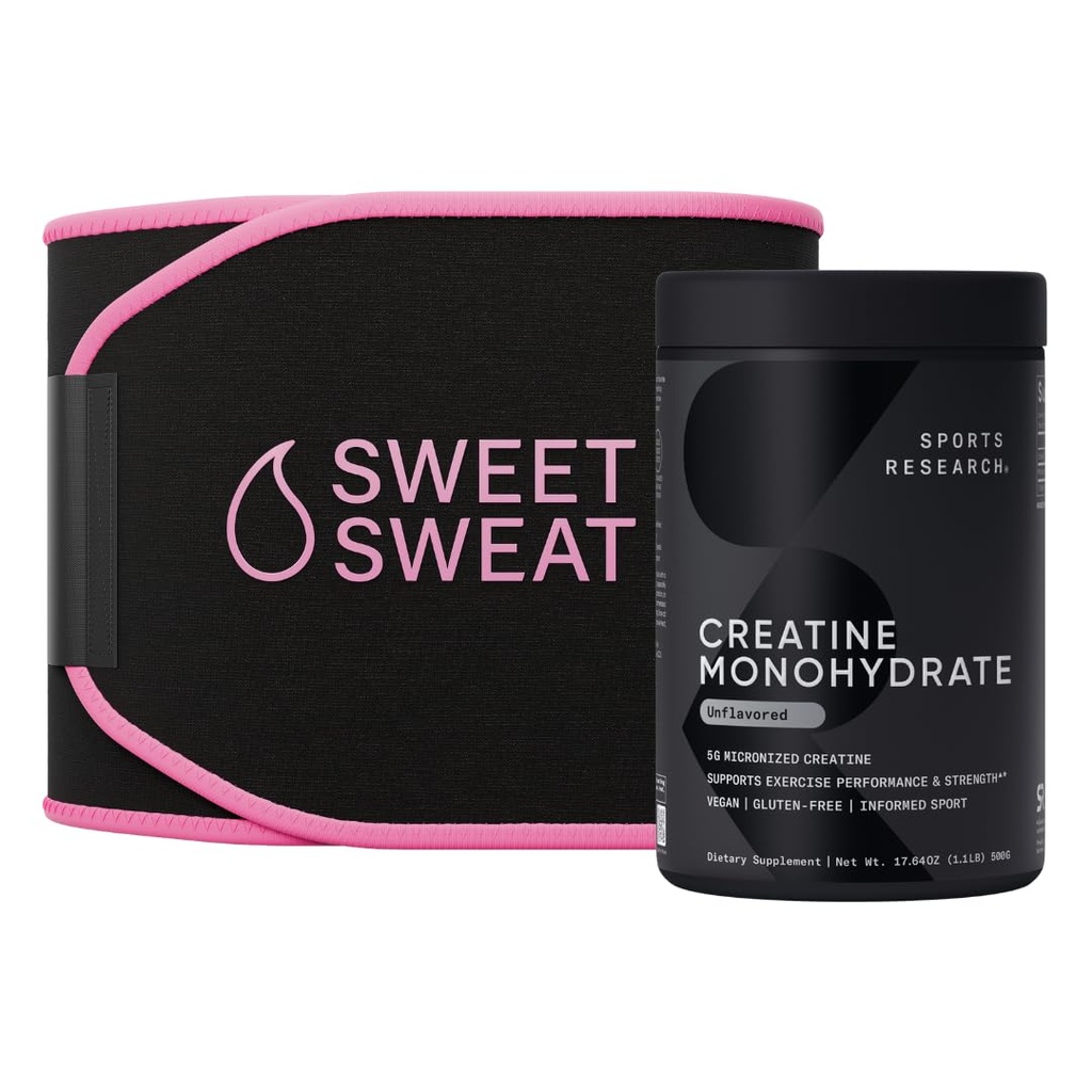 Pack de performance d'entraînement Sports Research® - Creatine monohydratée et mijoteuse sucrée (Noir/Pink, Medium)