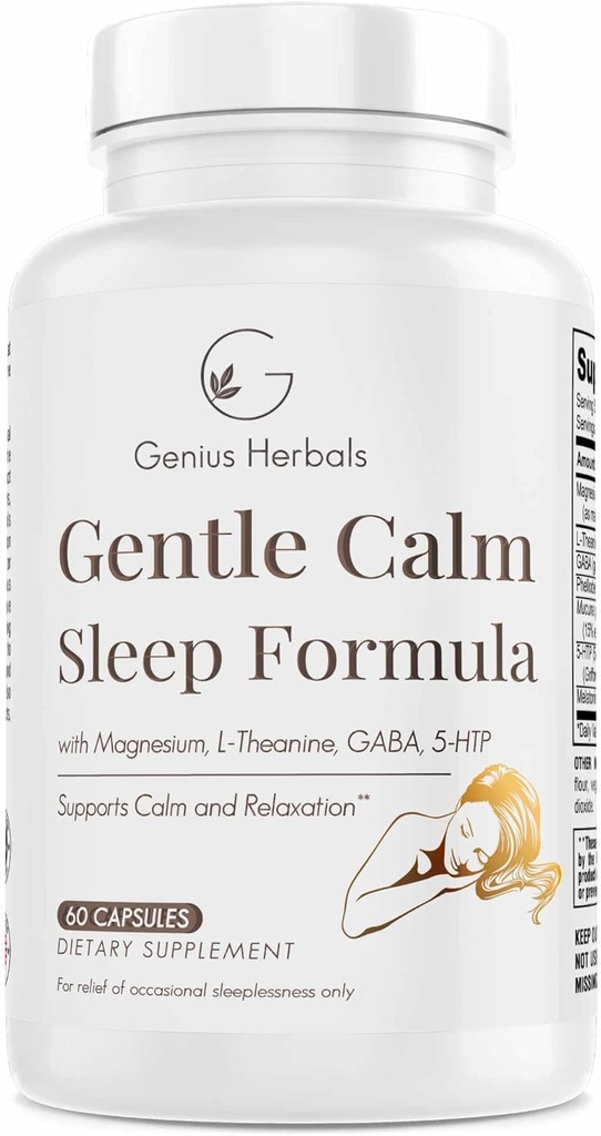 Formule de sommeil doux et calme avec Magnésium, L-Theanine, Mélatonine, GABA, 5-Htp
