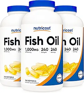Huile de poisson Nutricost 1000mg (560mg d'oméga-3), 240 Softgels (3 bouteilles)