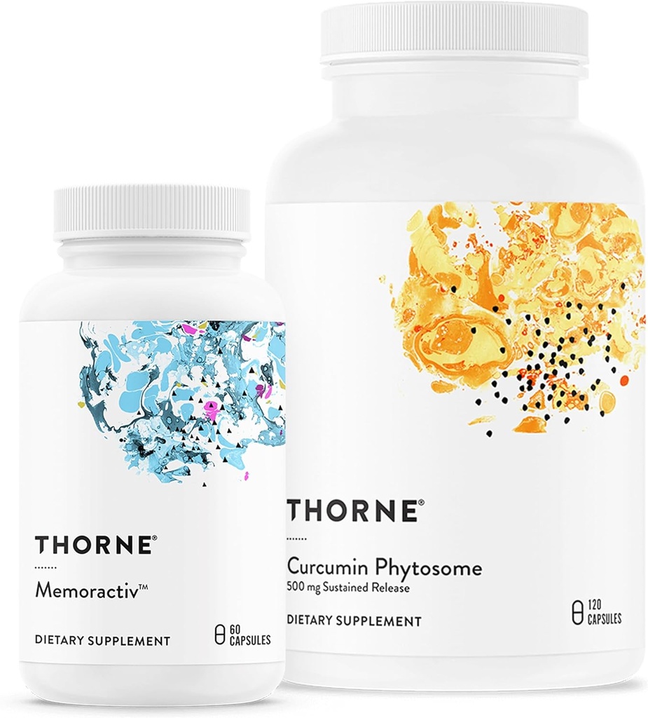 THORNE - Curcumine Phytosome à libération prolongée (120 gélules) et mémoire (60 gélules) - Soutient la santé articulaire, la santé musculaire et le vieillissement en santé - Sans lait, sans soja, sans gluten