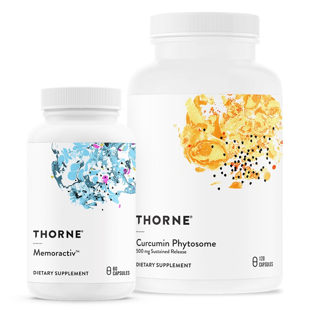 THORNE - Curcumine Phytosome à libération prolongée (120 gélules) et mémoire (60 gélules) - Soutient la santé articulaire, la santé musculaire et le vieillissement en santé - Sans lait, sans soja, sans gluten