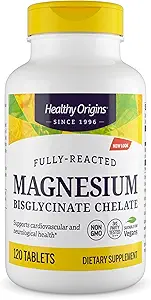 Origines saines Chélalate de bisglycinate de magnésium (non-OGM, sans gluten, soutien cardiovasculaire, soutien osseux, soutien neurologique, végétalien), 120 comprimés