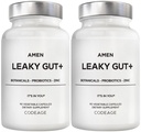 Amen Supplement de Gut - Formule avancée avec Biodisponible L Glutamine, Zinc, Turmeric, DGL Racine de réglisse - Racine de marshmallow - Probiotiques et prébiotiques fermentés - Vegan, Non-OGM - 2-Pack