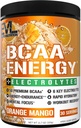 EVL BCAAs Amino Acids Powder - BCAA Energy Pre Workout Poudre pour la récupération des muscles Plonger la croissance et l'endurance - Réhydrater la boisson de récupération après l'entraînement avec 6 électrolytes clés - Mangue orange