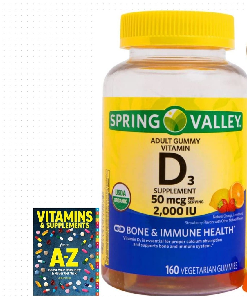 Spring Valley Végétarien Vitamine D3 Gummies, 2000 UI, 50 mcg, 160 Ct+Better Guide Vitamines Suppléments Livre Gratuit Inclure (ne peut pas être vendu séparément)