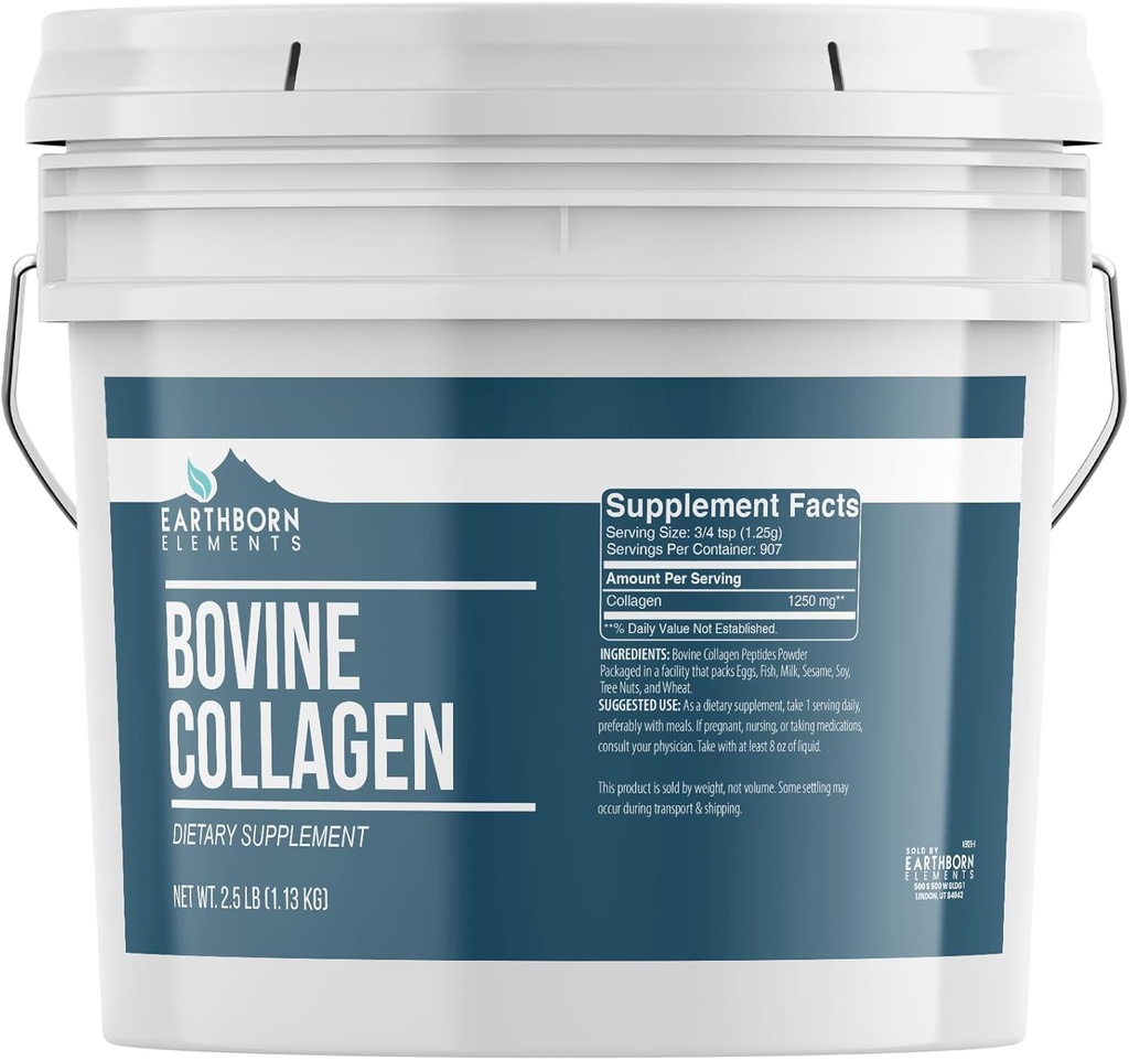 Éléments terriens Collagène Bovin Peptides Poudre 1 Bucket Gallon, Pure & Non dilué, Supplément diététique