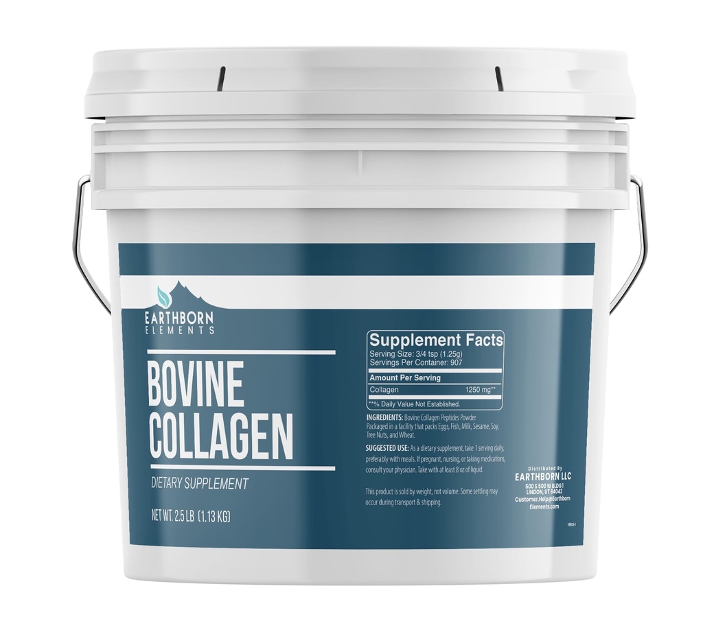 Éléments terriens Collagène Bovin Peptides Poudre 1 Bucket Gallon, Pure & Non dilué, Supplément diététique