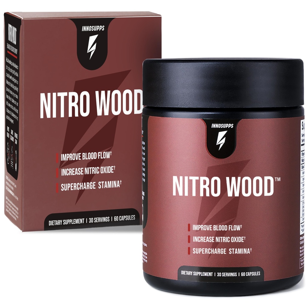 InnoSupps Nitro Wood - Nitric Oxide Booster for Men - Supports Blood Flow, Circulation & Male Performance - Beet Root & Citrulline Formula for Stamina, Endurance & Size - 60 Veg Capsules, 30 Servings