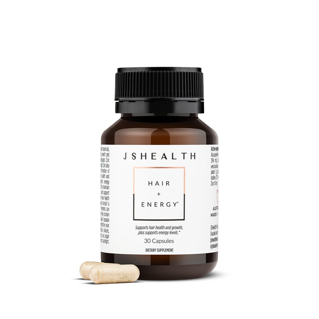 JSHealth Vitamines Formule cheveux et énergie - Supplément de soutien cheveux et scalp avec Iodine et Zinc - 30 Capsules