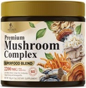 Suppléments de Poudre de Champignon 2200mg - 11 en 1 Poudre de Formule Complexe avec Manille de Lions Bio, Reishi, Cordyceps, Chaga, Turquie Tail Supplément d'extrait de Champignon pour la mémoire et le soutien du cerveau - 60 portions