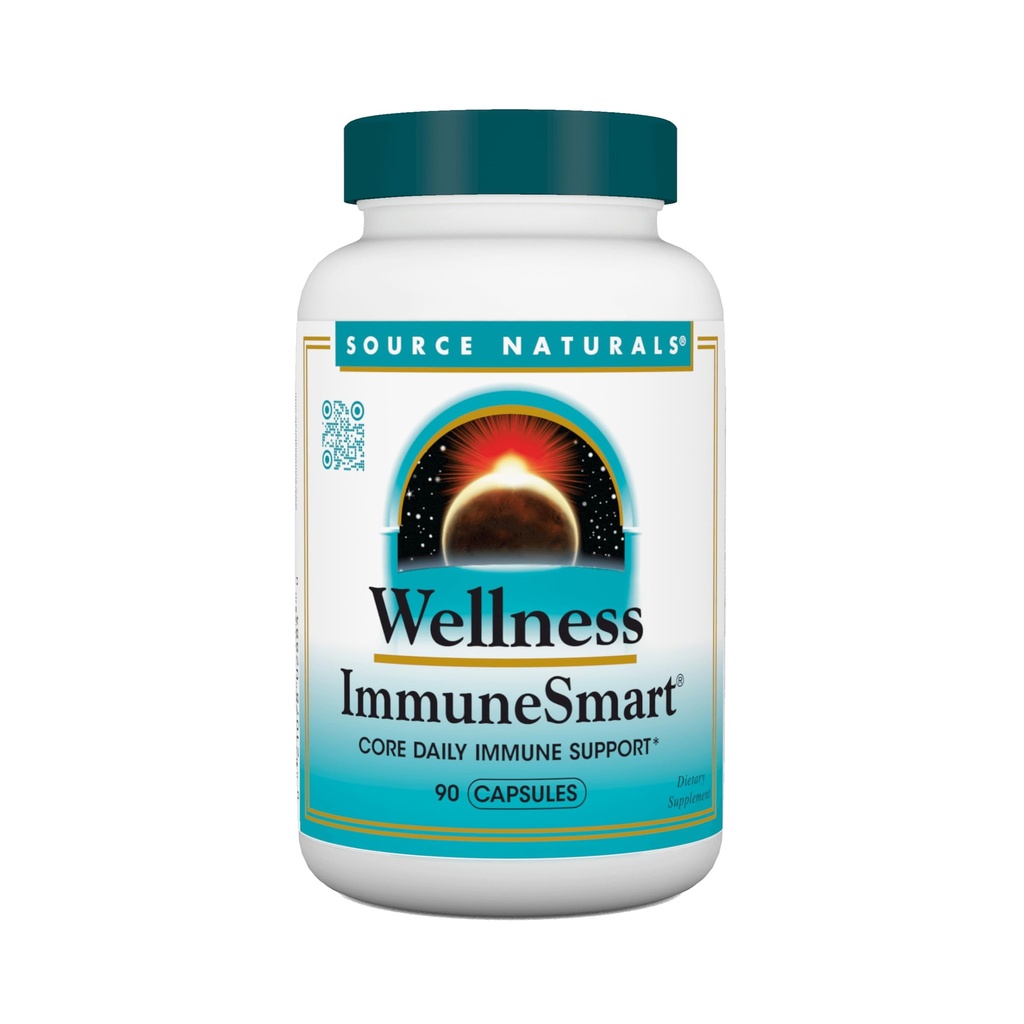 Source Naturals Wellness ImmuneSmart - pour le soutien quotidien de base aux immunes*, avec les vitamines A, C et D, le zinc, la sureau, l'échinacée, l'andrographis, la queue de dinde et l'ail - 90 capsules