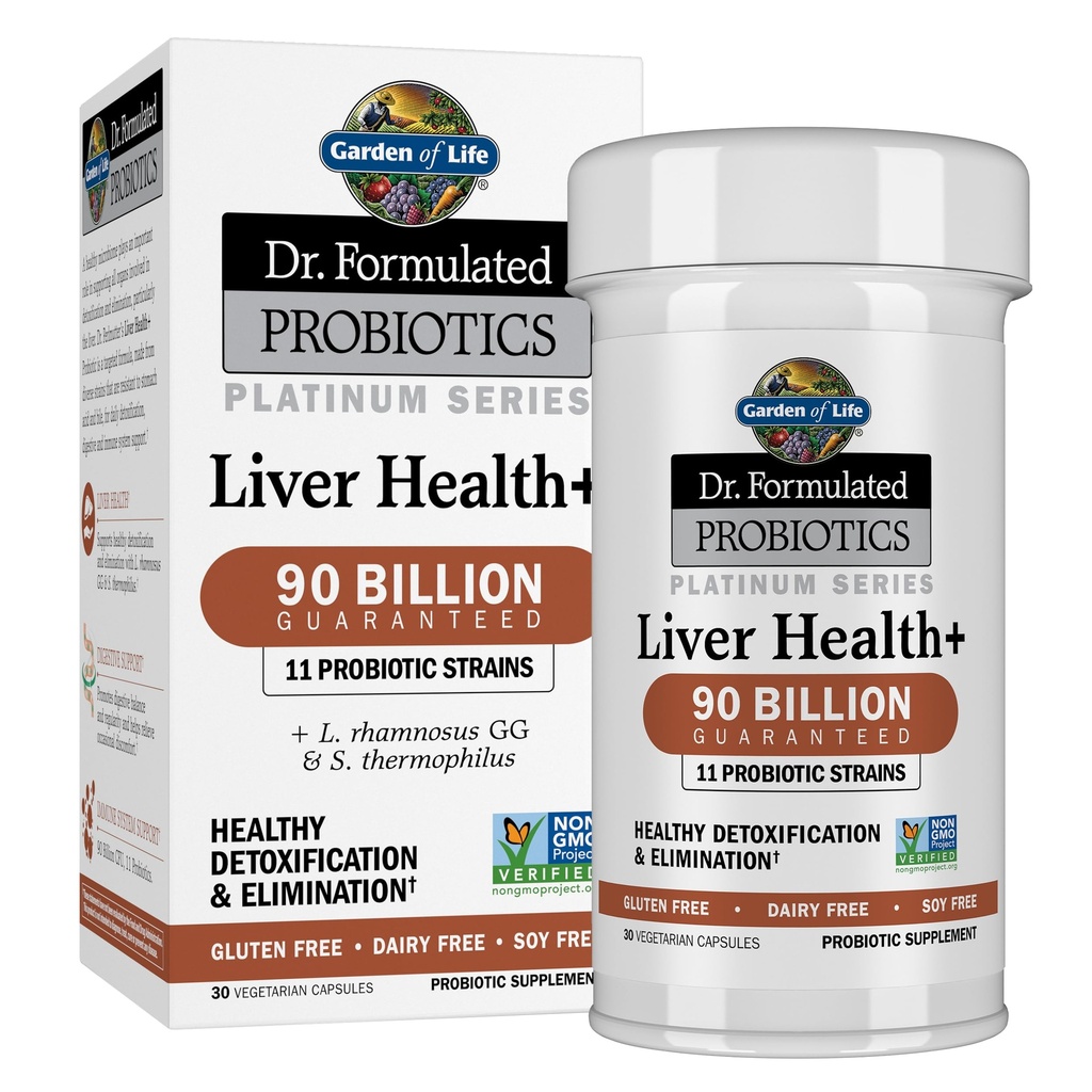 Garden of Life Dr. Formulé Probiotiques Platinum Series Foie Santé+ 90 Million CFU garanti, un probiotique par jour pour un soutien de désintoxication et d'élimination sain, végétalien, sans gluten, 30 capsules