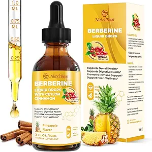 Supplément berbère avec Ceylan Cinnamon, Berberine HCL gouttes liquides avec curcuma, Bitter Melon, Quercetin, 10X Strength AmpK pour système de digestion, Imune Health Support -Végétarien, 2 fl oz