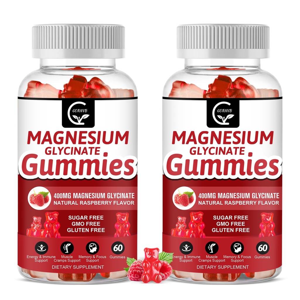 Glycinat de magnésium 400mg, supplément potassique de Mg avec complexe de malate de magnésium chélaté, vitamine D, B6 et CoQ10, supports pour la mémoire, calme, l'humeur et le sommeil - 60compte (paquet de 2)