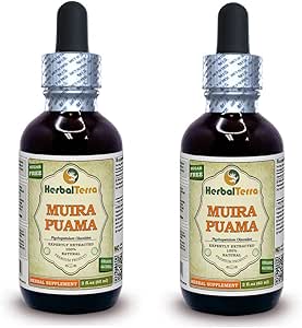 Muira Puama (Ptychopetalum Olacoides) Tincture, Organic Liquid Extract (Brand Name: HerbalTerra, Proudly Made in USA) 2x2 fl.oz (2x60 ml)