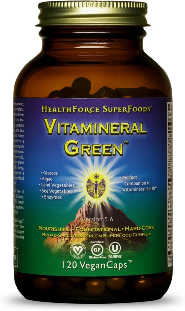 HEALTHFORCE SUPERFOODS Vitamineeral Green - Supplément minéral pour le soutien immunitaire et thyroïde - Supplément en poudre verte avec ingrédients de la terre - Sans gluten et végétalien - 120 capsules