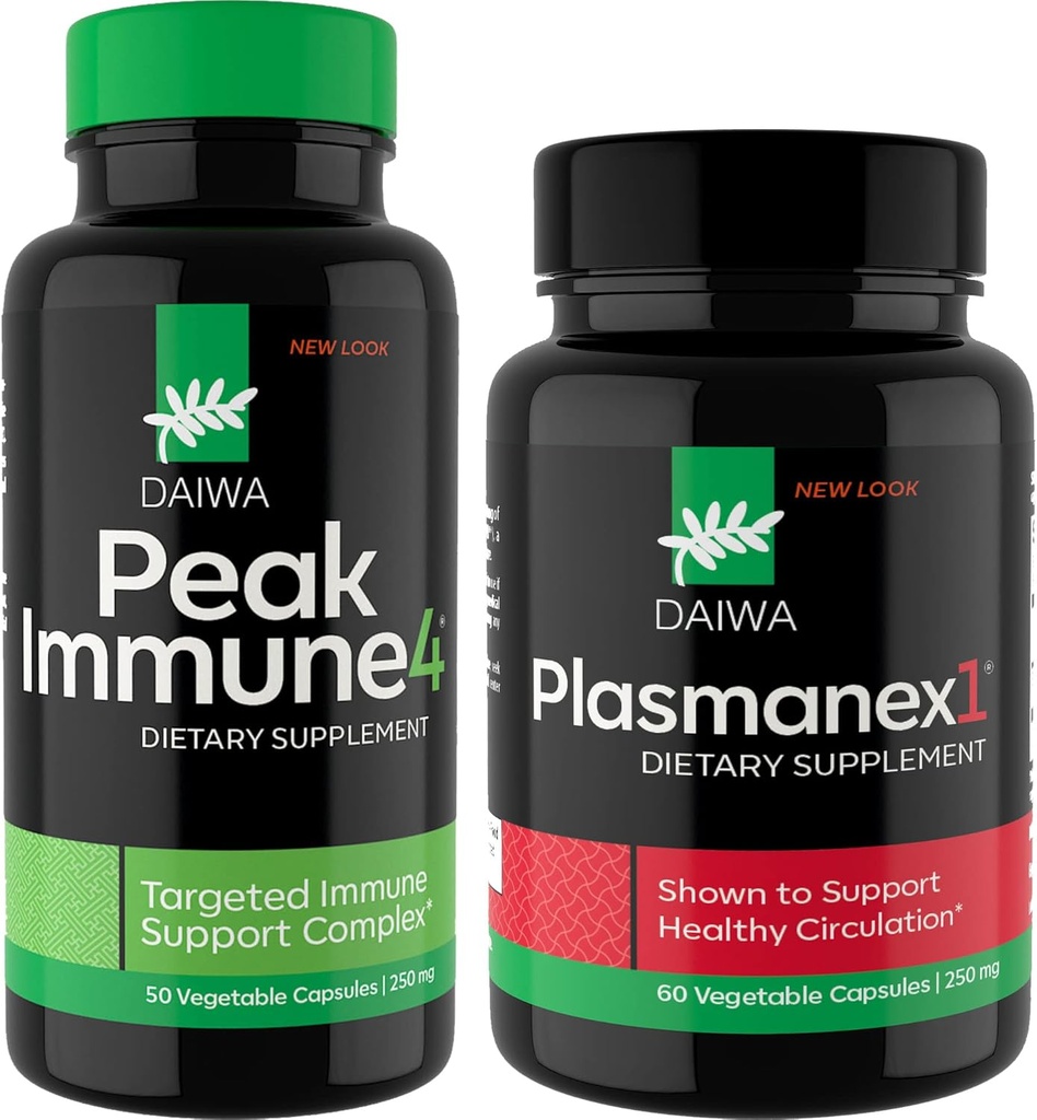 Daiwa Peak Immune 4 - Booster Système Immune Naturel + Daiwa Plasmanex 1 – Supplément de circulation sanguine
