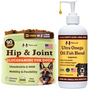 Natural Dog Company Canine Vitality Dog Vitamins and Supplements Bundle, Includes (1) Hip and Joint Chews Supplement-90 pcs cosequin for Dogs, (1) Ultra Omega Fish Oil 16 Oz Omega 3 Fish Oil for Dogs