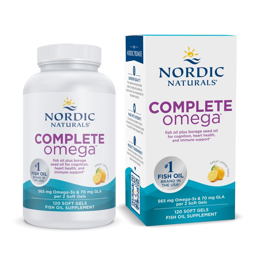 Nordic Naturals Complete Omega 3 Fish Oil Supplement 565 Mg EPA & DHA Supplement With Gla, Oa | Fish Oil + Omega 3 6 9 Dietary Supplement | Lemon Flavor 120 Softgel