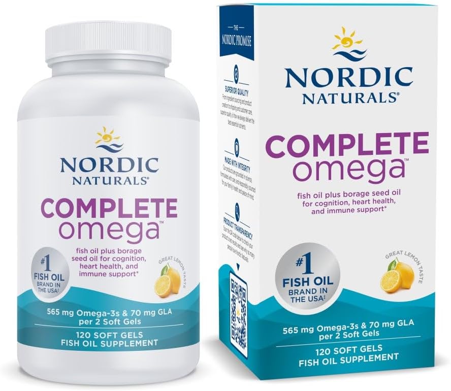 Nordic Naturals Complete Omega, Lemon Flavor - 120 gels mous - 565 mg Omega-3 - EPA & DHA avec ajout de GLA - peau saine, cognition, humeur positive - non-OGM - 60 portions