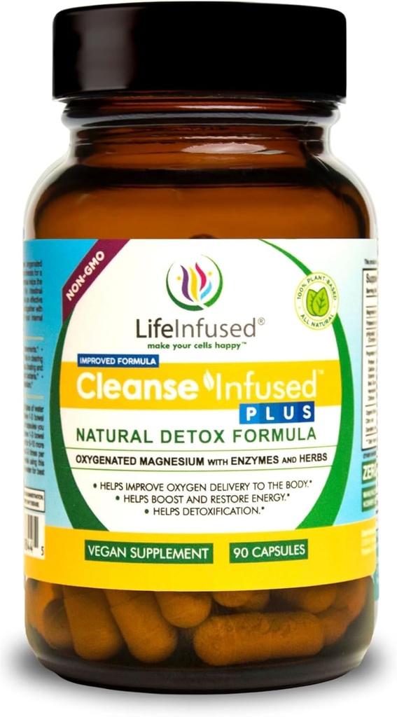 Life Infused Cleanse Infused Plus - Premium Natural Colon Cleanser with Oxygenated Magnesium, Herbs, and Enzymes, Helps Relieve Constipation Gently, Detoxifies Blood, Colon, Liver & Kidneys (90 Caps)