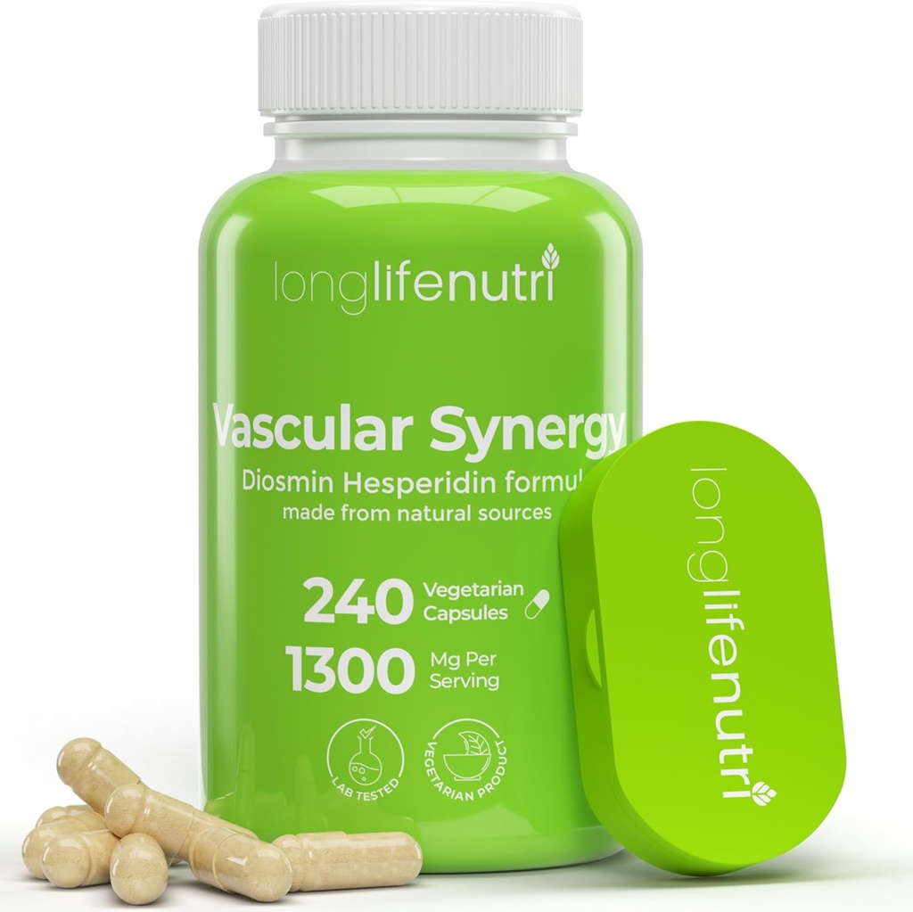 LongLifeNutri Diosmin Hespéridin Complex, Synergy vasculaire 1000mg/300mg pour la circulation optimale et le soutien de la veine: 240 Capsules, 120 Servants, 4-Mois, Fabriqué aux États-Unis