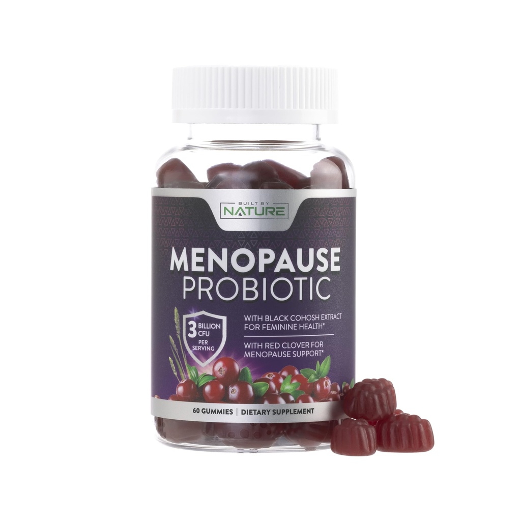 Suppléments à la ménopause pour les femmes - Ménopause Probiotique Gummy - Femmes - Soulagement à la ménopause pour les flashes chauds, les sueurs nocturnes et les ailes d'humeur avec cohos noirs et canneberges - Non-OGM, végétalien - 60 gummes