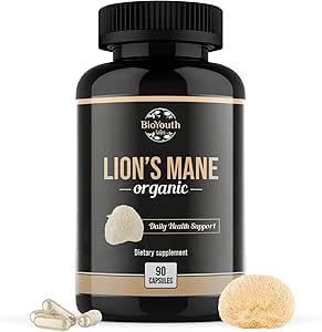 Lions Organiques Mane Capsules Dietary Supplement Lions Organiques Premium Mane Mushroom Extraction de 90 Capsules