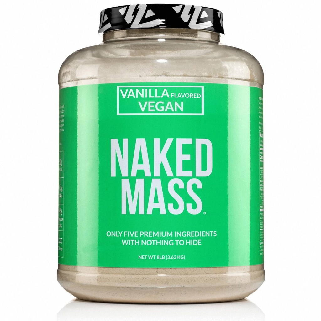 NAKED Mass Vegan - Vanilla Vegan Weight Gainer - 1,230 Calories, non-OGM, sans soja et sans gluten, sans ingrédients artificiels - 8LB Bulk - 11 portions
