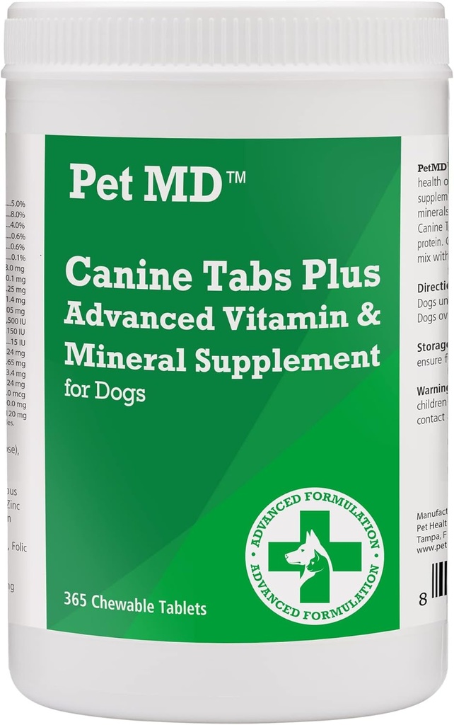 Pet MD - Canine Tabs Plus 365 Compte - Multivitamines avancées pour chiens - Supplément nutritionnel naturel quotidien en vitamines et minéraux - Comprimés à croquer au foie