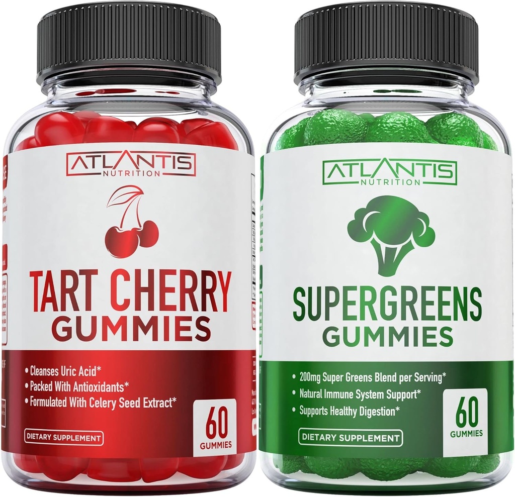 Atlantis Nutrition 60 Tart Cerises Gommies + 60 Supergreens Gommies.