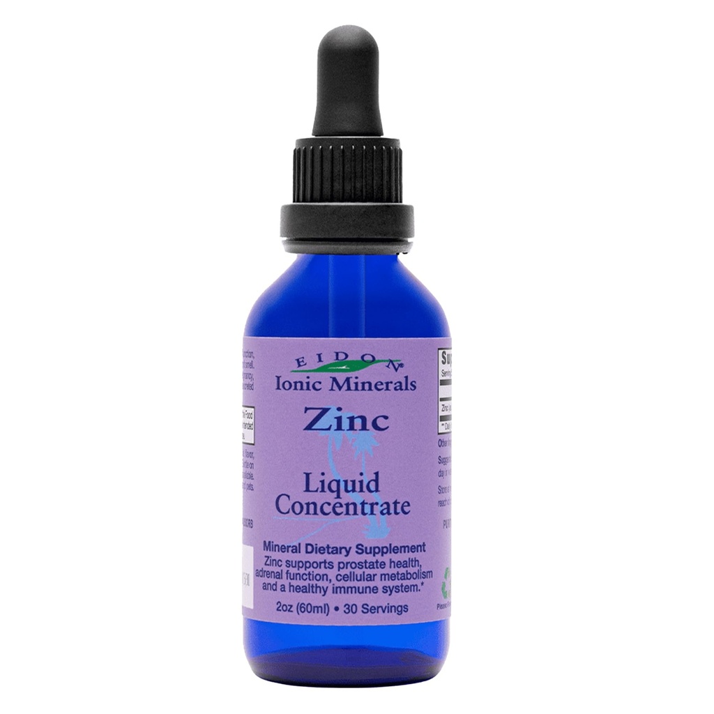 Eidon Ionic Minerals Liquid Zinc Concentrate - Ionic Zinc Supplément gouttes pour les adultes et les enfants, soutenir le système immunitaire, les cheveux et la peau, le foie et le rein santé, soulager le stress - 2 oz