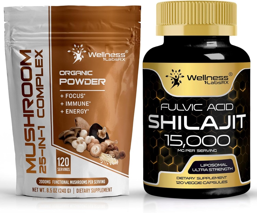WELLNESS LABSRX Poudre de champignons 2000mg - Shilajit Pure Himalayan 15,000mg Capsules