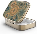 Pill Case Pill Box with Mirror Retro 2 Compartiment Petite Pill Case for Purse or Pocket Bronze Rectangulaire Pill Box or Vitamines, Huile de poisson, Suppléments, Pill Containe Travel Gifts (Retro Mandala)