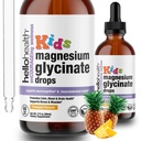 Enfants Glycinat de magnésium gouttes liquides – sans sucre gouttes de magnésium liquide, Happy Calm for Kids Complexe de supplément calmant – Magnésium pour les enfants et sommeil nocturne, ananas Saveur 2 Fl Oz.