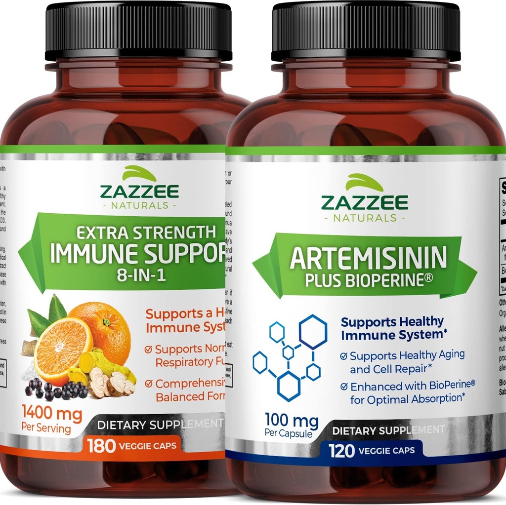 Zazzee Artemisinin Capsules et extra-résistance 8-en-1 Capsules de support immunitaire