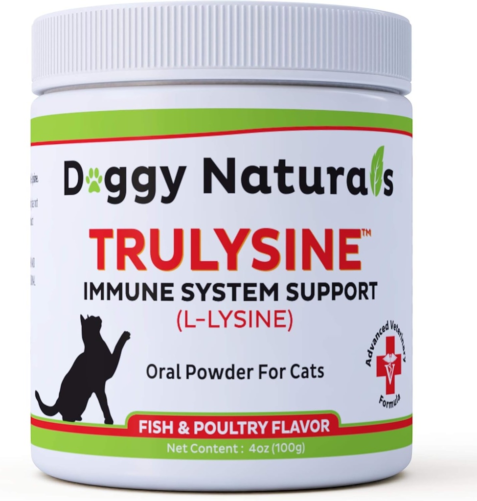 Trulysine L-Lysine pour chats Imune Support Poudre Orale 4oz/100g - Chats et chatons de tout âge, éternuement, courbée Nez Runny Squinting, yeux aqueux - Flaveur de poisson et de volaille (U.S.A)(100 Grams ( 500mg / Scoop))