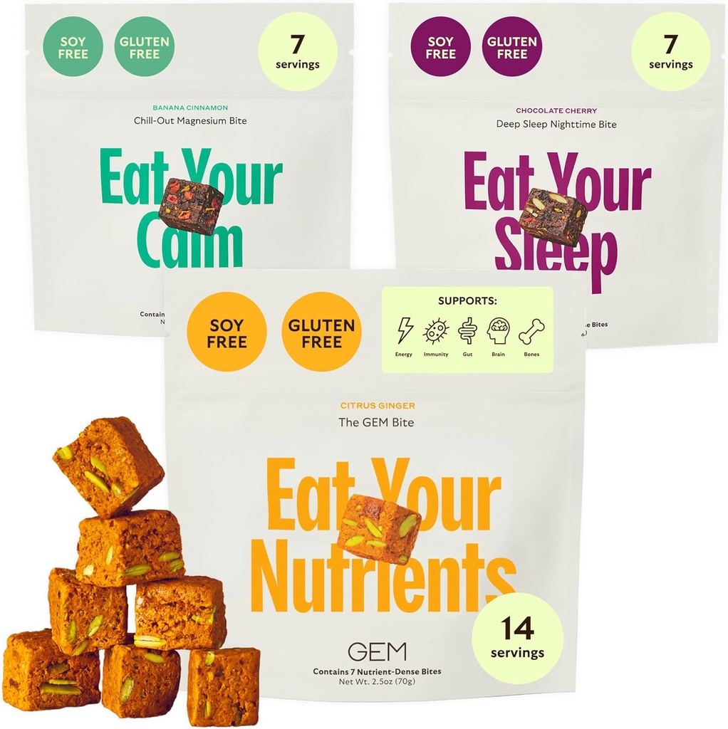 GEM Bite lot complet de variétés courantes avec multivitamine quotidienne (14 bits), froid-out calme (7 Chews) et aide au sommeil profond (7 Chews)