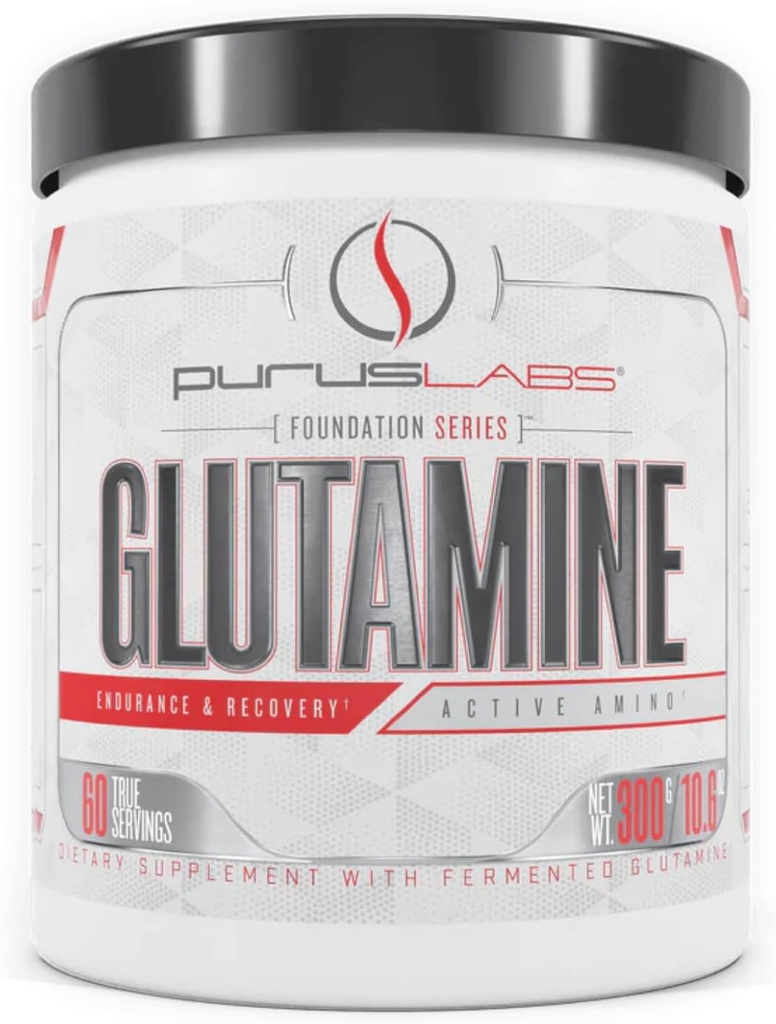 Purus Labs Foundation Series Glutamine , Glutamine pur fermentée pour la récupération, l'hydratation, la volatilisation, la santé 60 portions non aromatisées