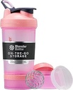 BlenderBottle Shaker Bottle with Pill Organizer and Storage for Protein Powder, Classic V2 ProStak System, 22-Ounce, Pink