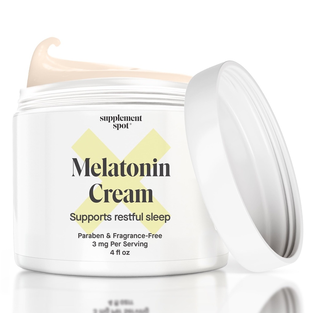 Crème mélatonine pour sommeil reposé – Supplément de sommeil mélatonine Réinitialiser l'horloge corporelle biologique – Paraben, sans fragrance pour réduire les rides et les lignes fines – Crème naturelle de sommeil (4 oz)