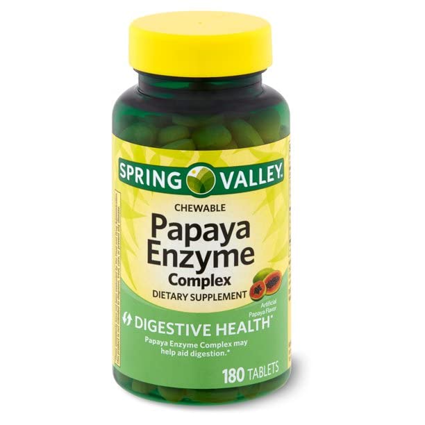 Spring Valley Spring - Vallée Comprimés complexes enzymatiques Papaya - 180 Comprimés à croquer Pack de 2 180 Comprimés (Pack de 2)